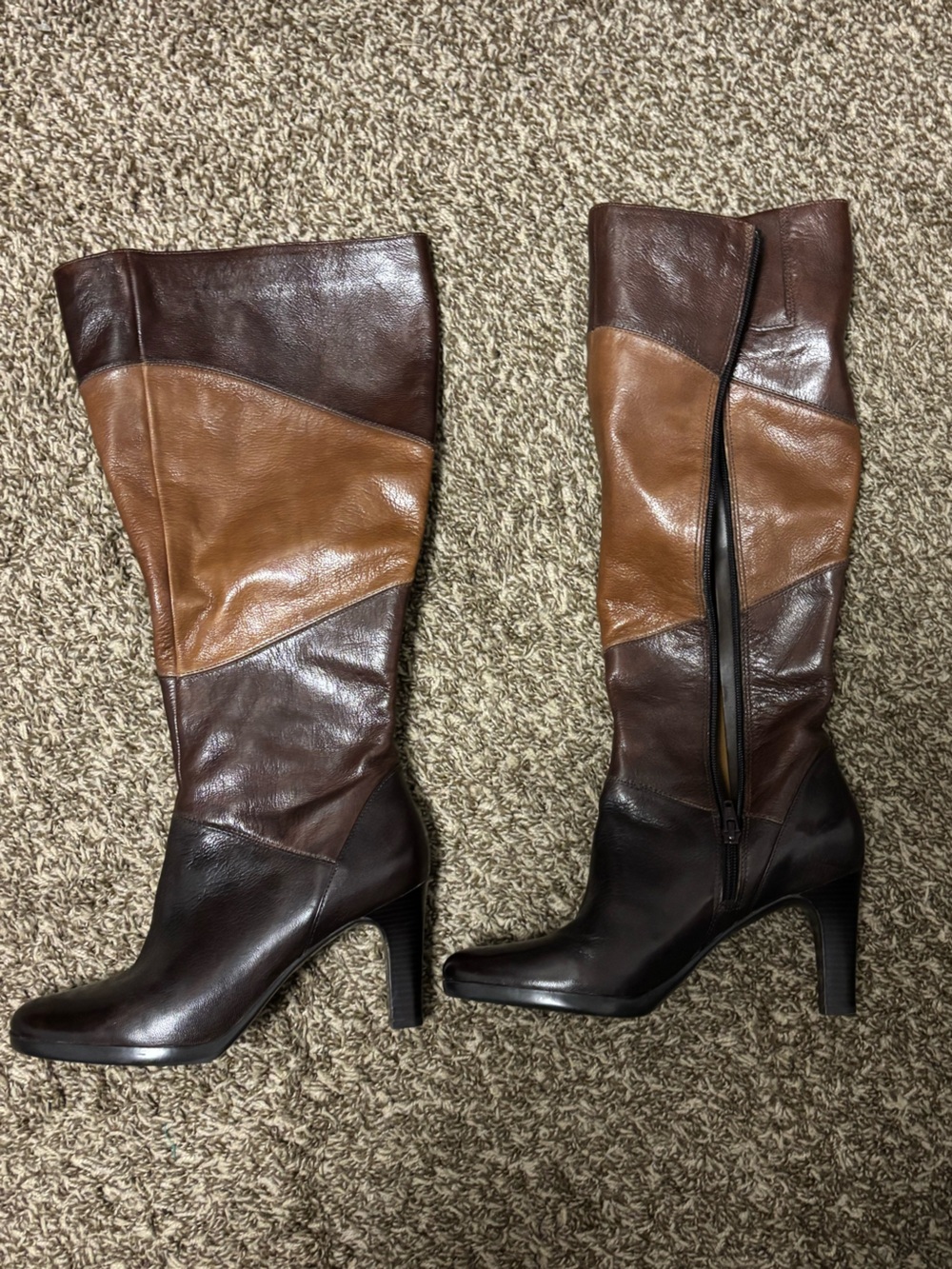 Women’s Two-Tone Leather Knee-High Boots - Brown/Cognac Naturalizer